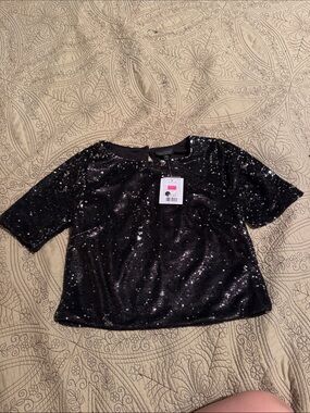 Topshop Black Sequin Party Top